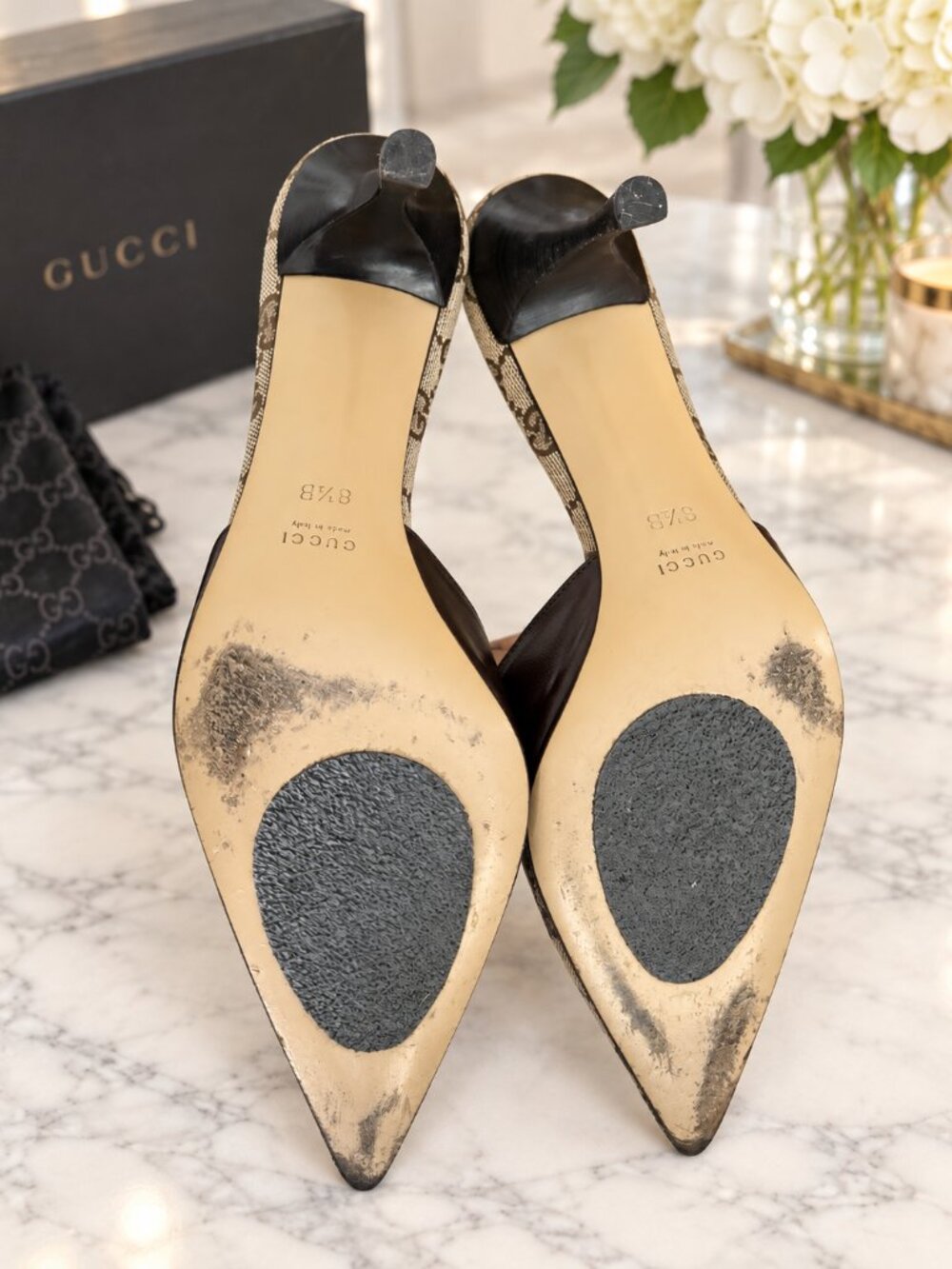 Vintage Gucci GG Monogram Tote + Tom Ford Era Mule Heels 8.5B Y2K - Picture 15 of 16